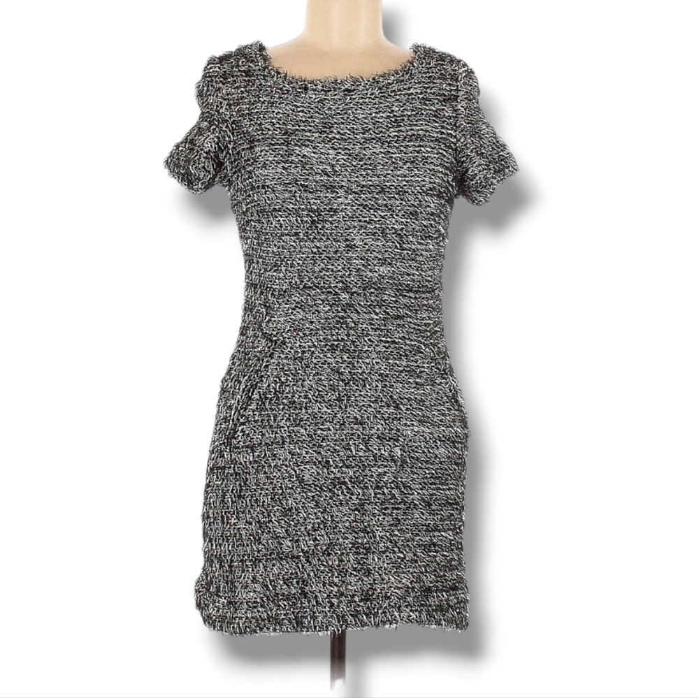 ZARA‎ Dress Womens Size M Gray Tweed Short Sleeve Sheath Scoop Neck Pockets